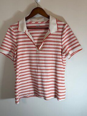 Sz XL Lands End Womens Orange and White Polo Shirt Short Sleeve Golf Pickleball